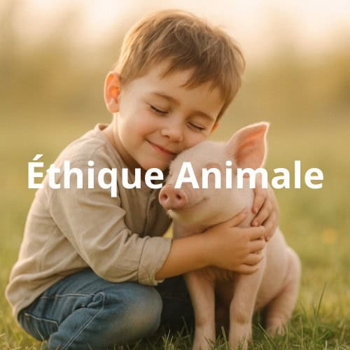 petit garçon qui sert un porcelet affectueusement dans ses bras